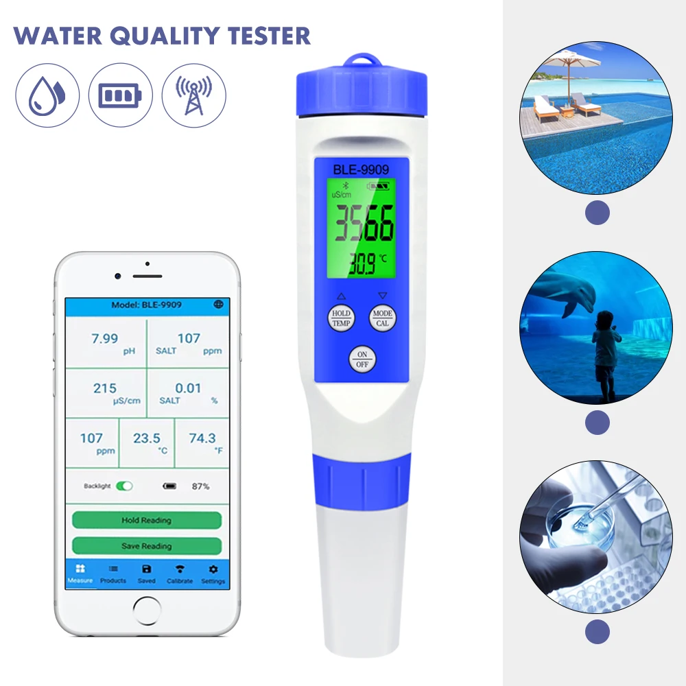 

Blue Tooth 5 in 1 PH Meter PH/EC/TDS/Salinity/TEMP Smart Online Monitor APP Control for Aquariums Pool Digital Water Meter Tool