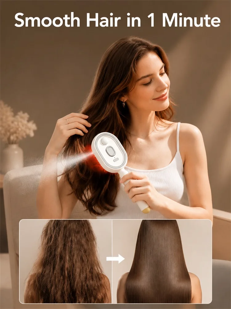 Electric Hair Brush for Anti-Frizz Smoothing with Spray, Red Light Therapy & Retractable Teeth– Scalp Massage, Portable Hot Sale