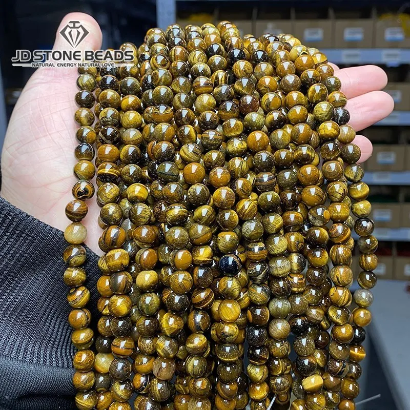 

1A Natural Yellow Tiger Eyes Stone Beads Round Loose Spacer 4 6 8 10 12 14 16MM Pick Size For Jewelry Making Bracelet Necklace