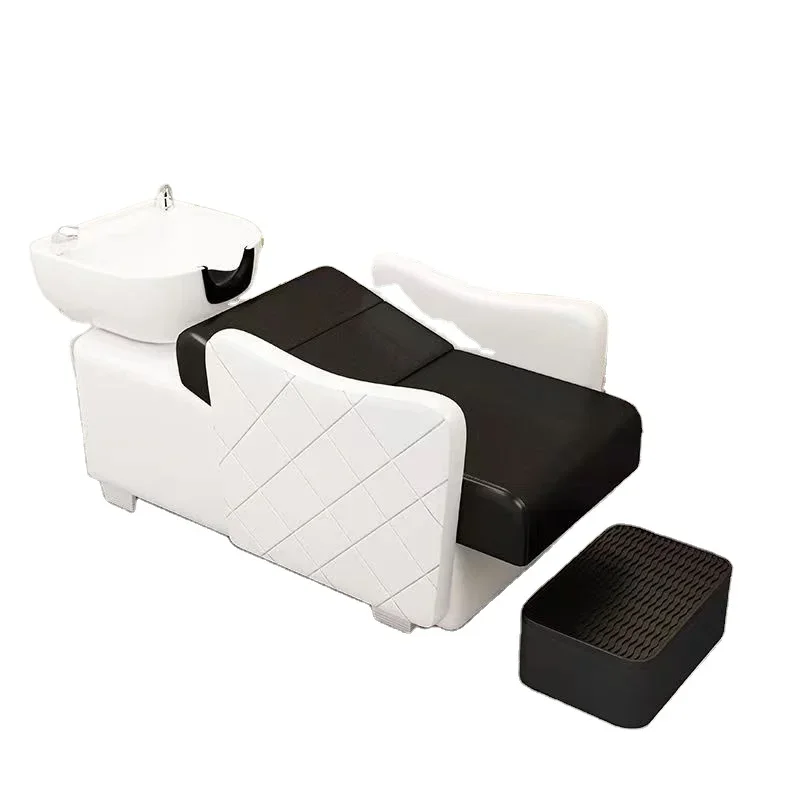 2026 Factory Direct Half Lying Shampoo Bed for Barbershop & Salon New Synthetic Leather with Ceramic Basin for Gym Use