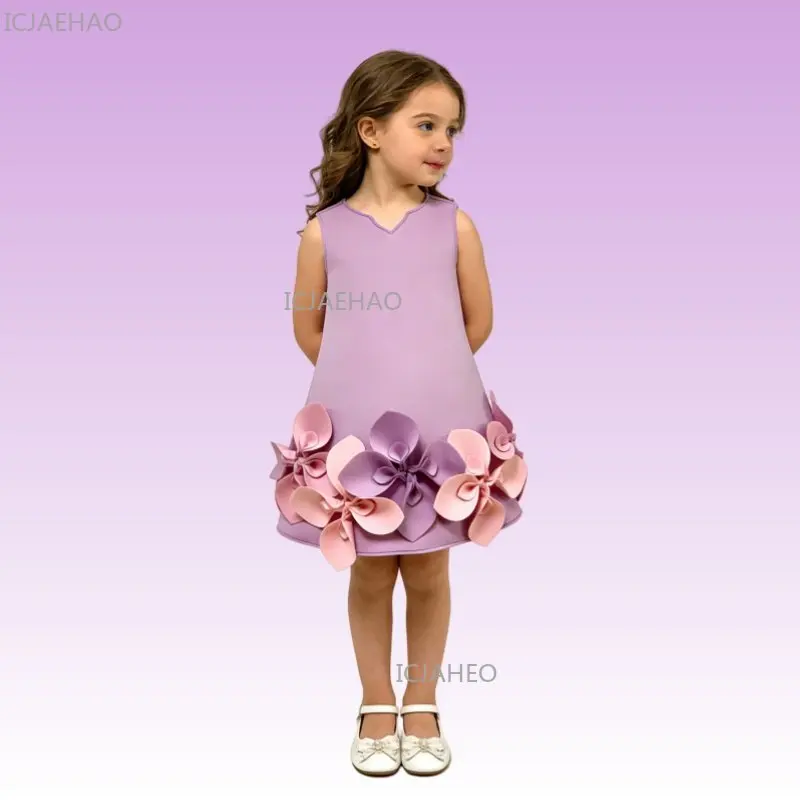 2025 New Girls Sleeveless Vest Design Dress Costume Flower Girl Party Gown Children Pageant Formal Attire Elegant Outfit Vestido