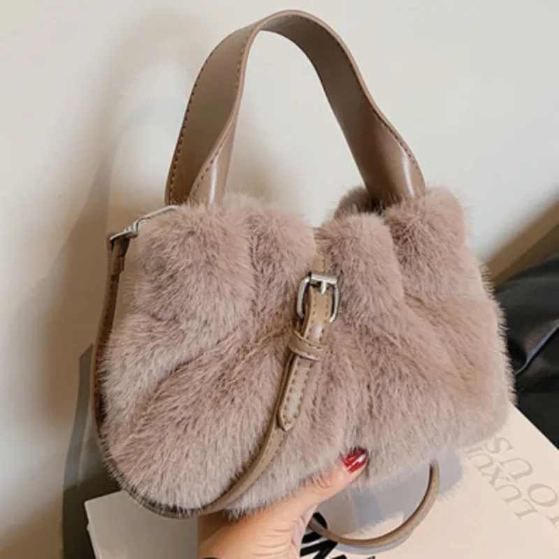 New Imitation Plush Bag Shoulder Mink Wrinkle Handbag For Woman Crossbody Ladies Casual High-Quality Messenger Versatile Luxury