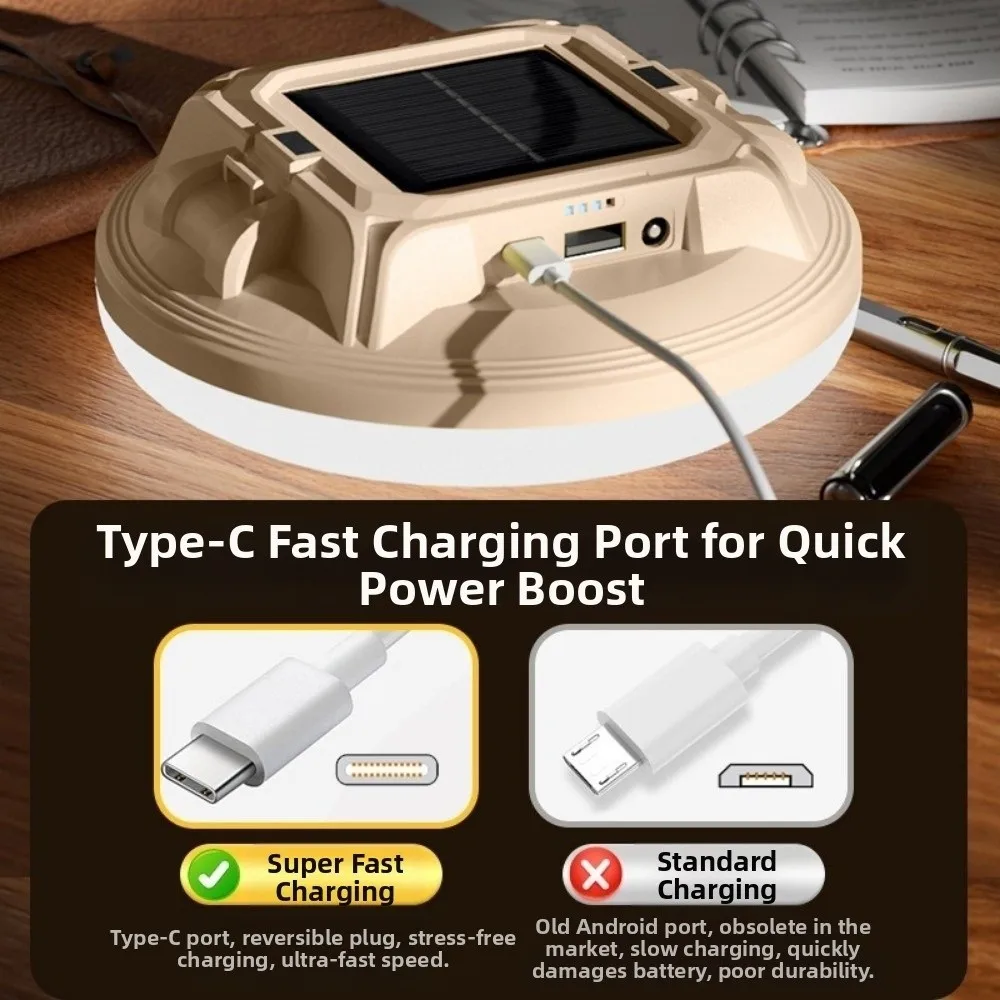 مصدر ضوء LED بالطاقة الشمسية LED ضوء التخييم معلق هوك بطارية قابلة للشحن أضواء خيمة معلقة IP66 مقاوم للماء شحن سريع