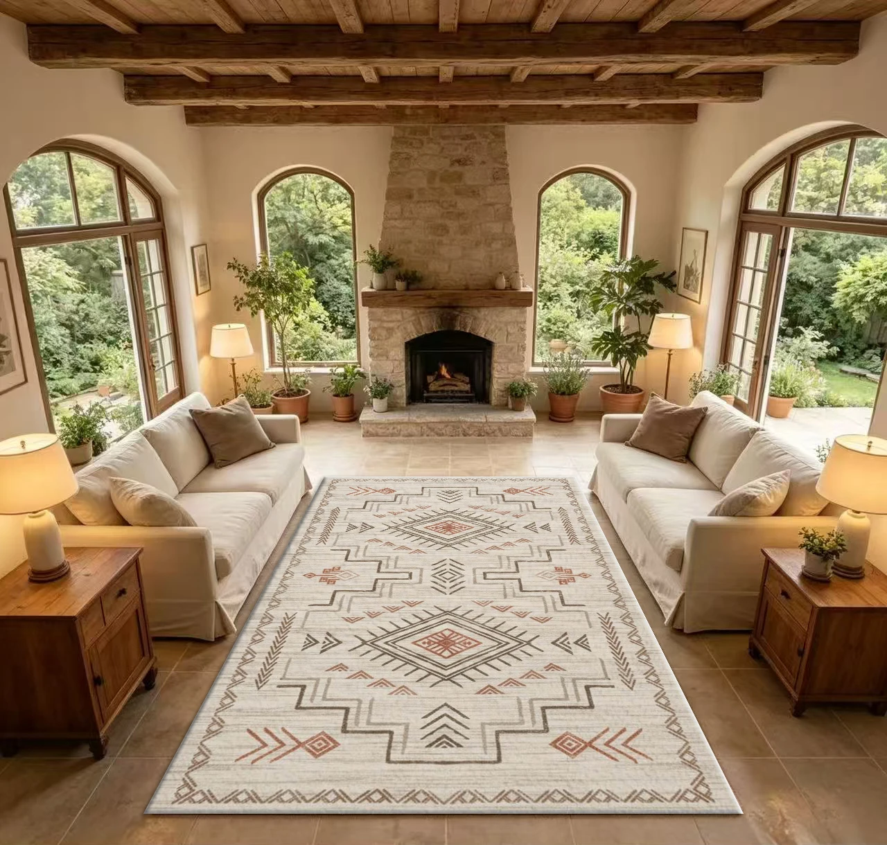 Southwestern Tribal Geometric Area Rug Retro Ethnic Pattern Carpet for Living Room Bedroom Home Decor
