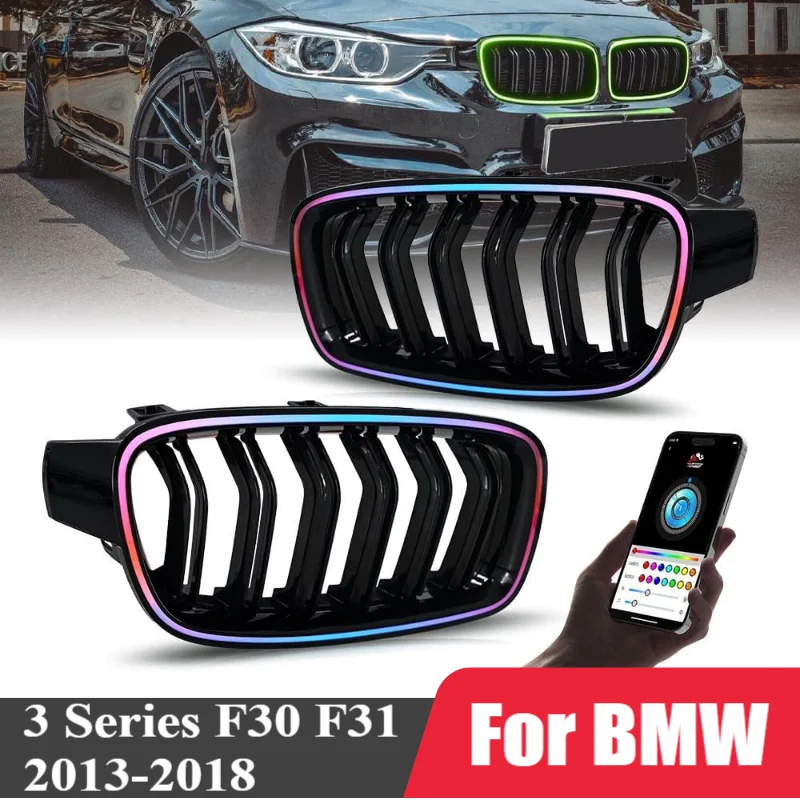 

Светодиодная решетка для BMW 3 серии F30 F31 2012-2018, передний бампер автомобиля, гоночная решетка с RGB/белым светодиодным DRL, центральная решетка