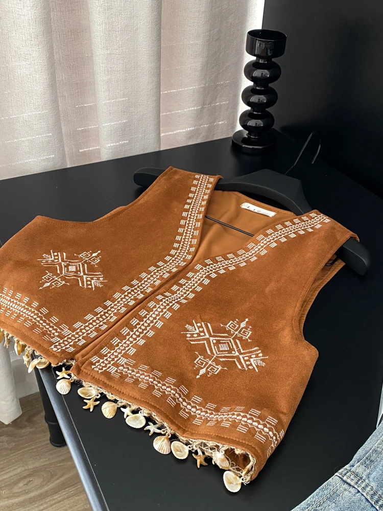 

Женский открытый кардиган Vaion в стиле ретро с v-образным вырезом и вышивкой, верхняя одежда с кисточками, летняя тяжелая куртка