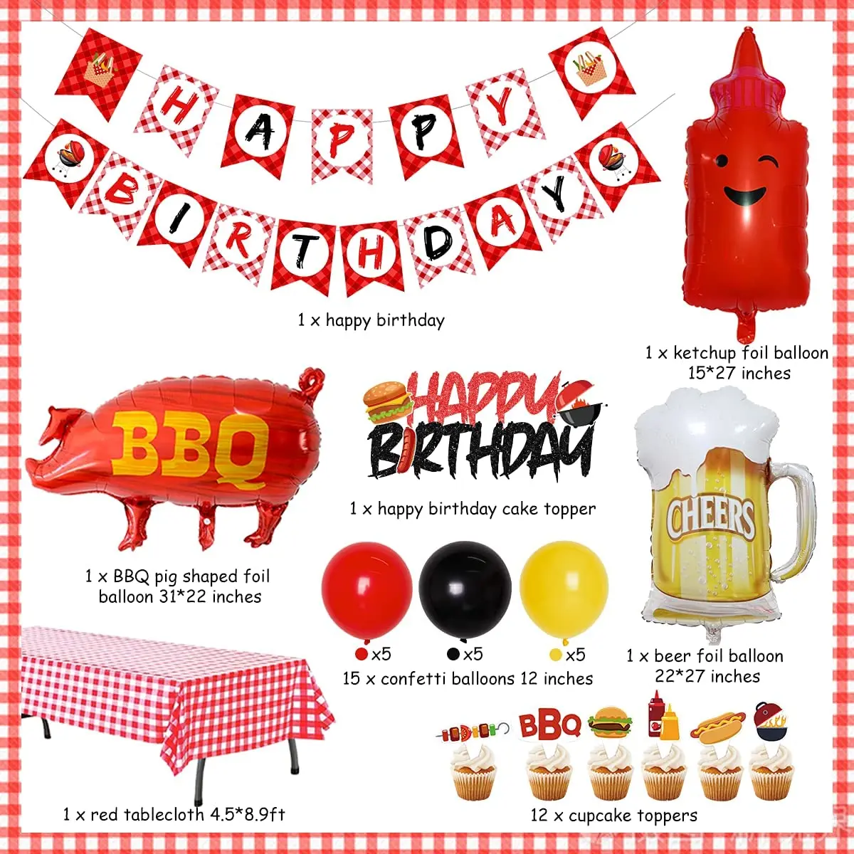 Imagem -02 - Bbq Birthday Party Decorações Churrasco Temático Feliz Aniversário Banner Toalha de Mesa Pig Sauce Balões para Piquenique Partido Suprimentos