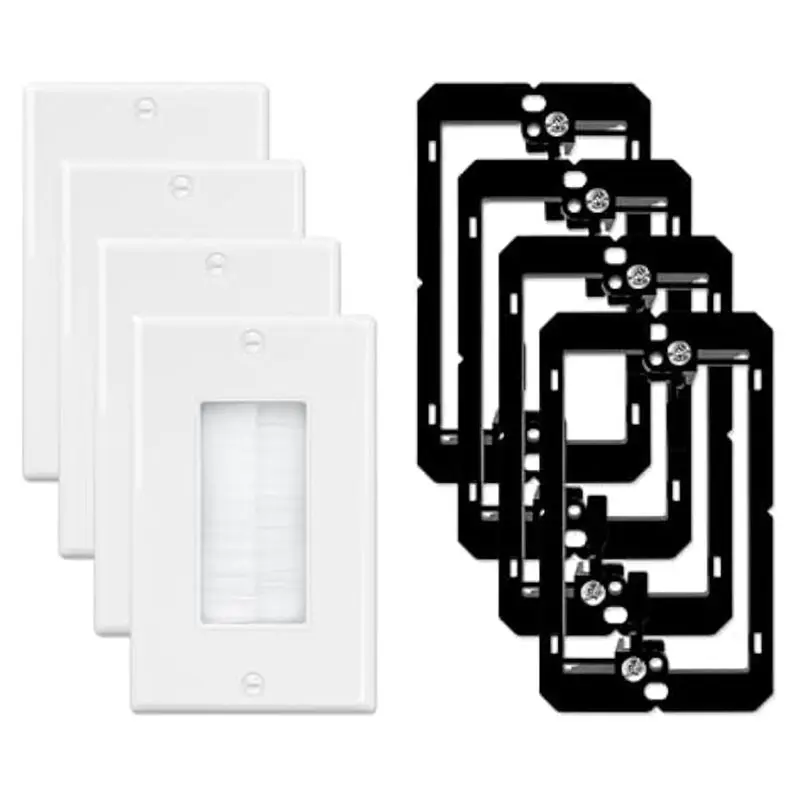 Y42A-Wall Cable Pass Through Single Brush Wall Plates Single Gang Cable Access Strap Decorator Cover For Low Voltage Cables