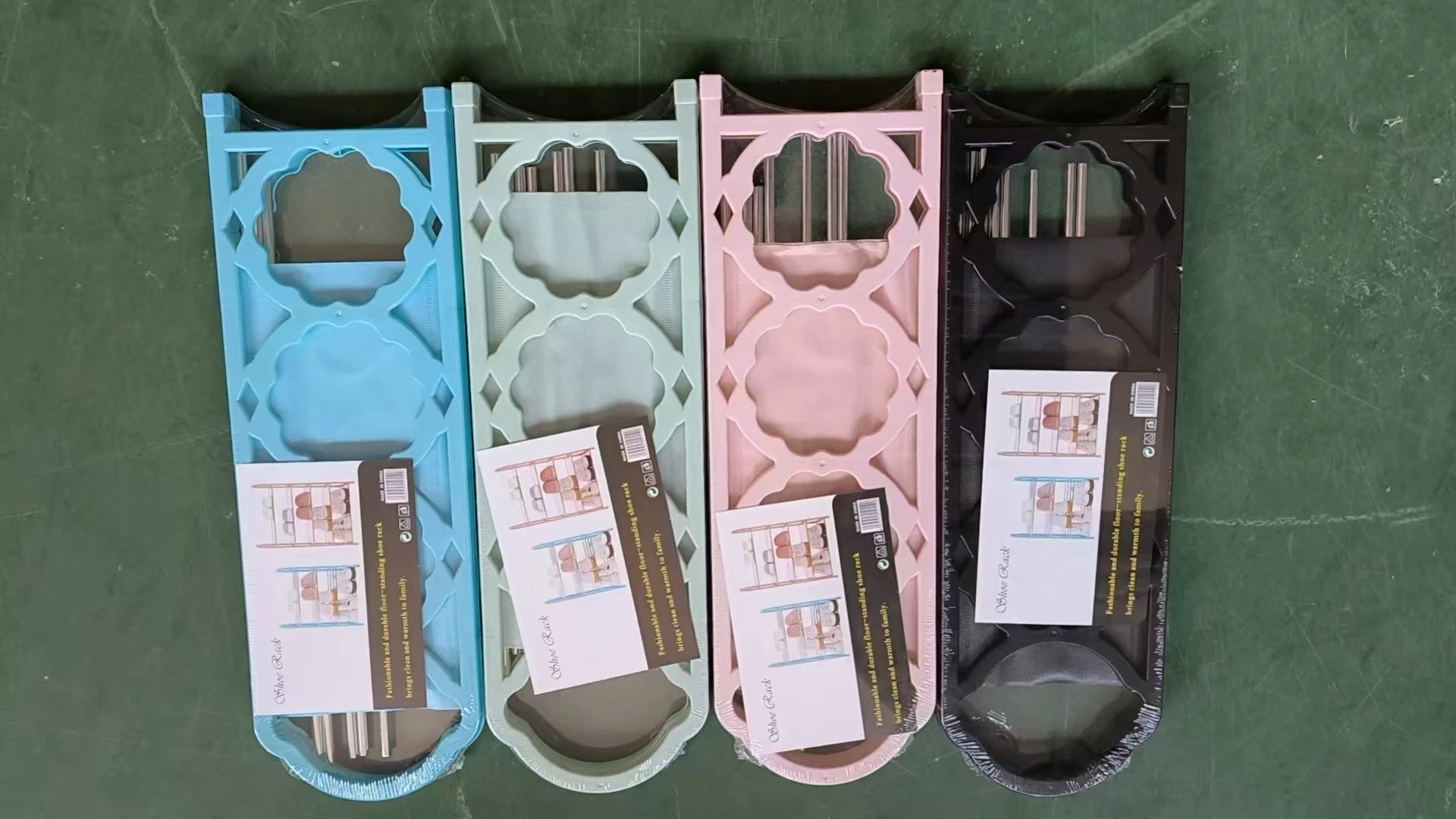 رف أحذية مكون من قطعة واحدة مكون من 4 طبقات، رف تخزين متعدد الوظائف، منظم أحذية وأحذية قائم على الأرض، حامل بلاستيكي، سهل التجميع وموفر للمساحة، مناسب لمدخل الباب الأمامي والردهة وغرفة المعيشة والممر