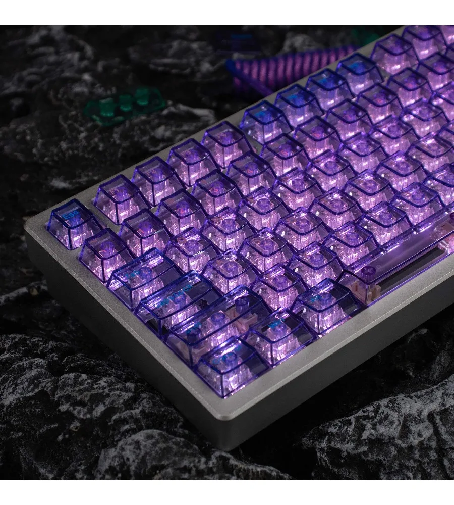 Purple/blue transparent keycaps 156-key PC material pad print factory highly compatible with wooting mechanical keyboards