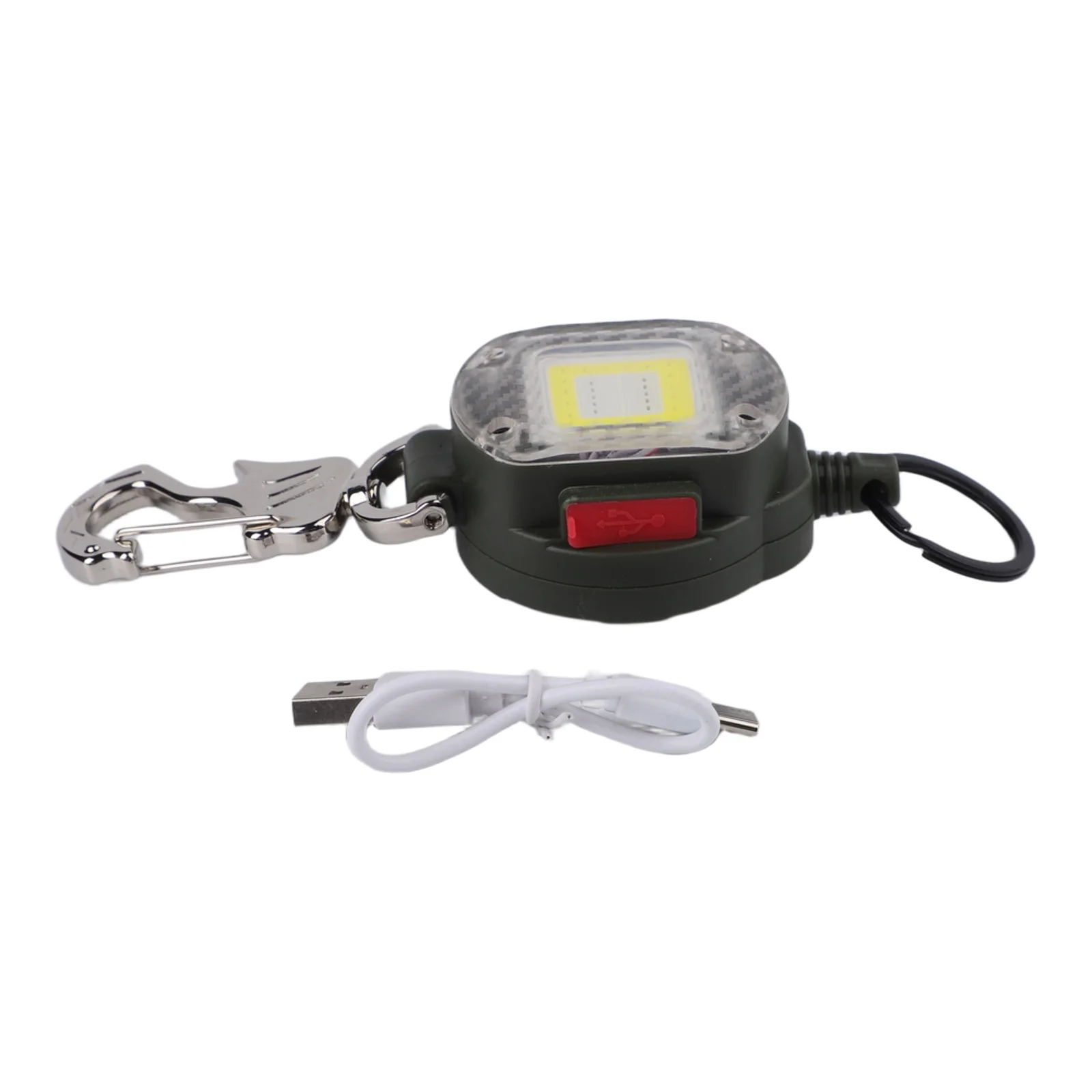 Retractable Keychain LED Flashlight 300 Lumens USB-C Rechargeable Work Light With Magnetic Back For Camping Hiking Fishing