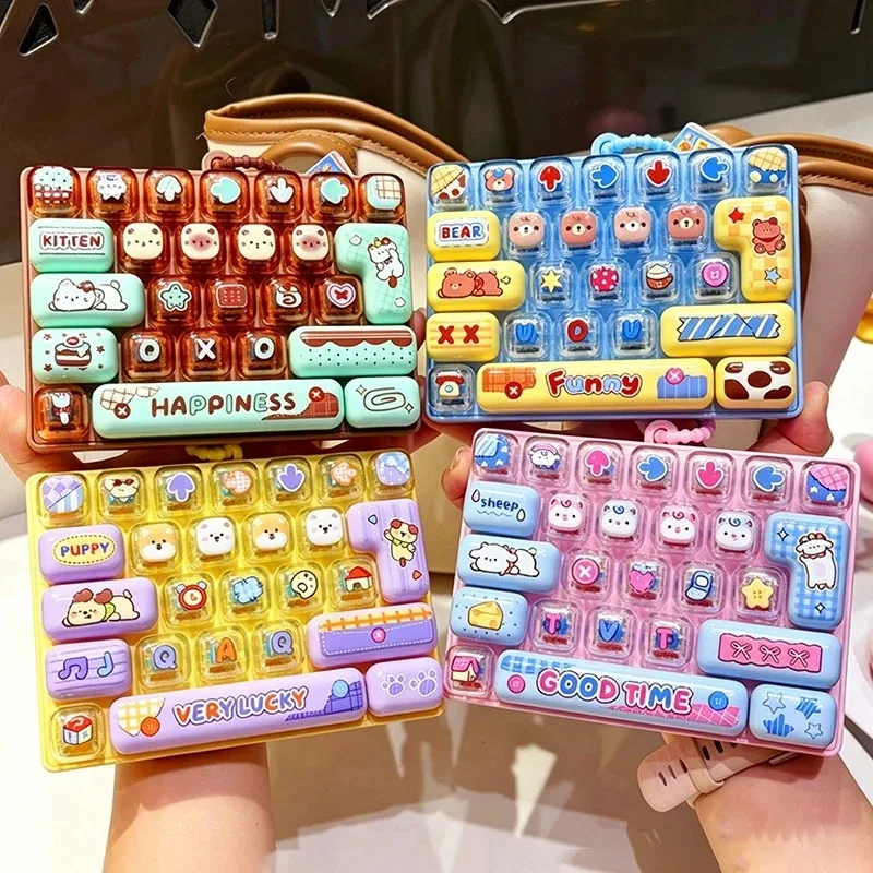 26Grid Keycap Clicker Anti Stress Fidget Keyboard Keychain Decompression Button Cartoon Hand Relax Party Favor Gift 26구 키캡 키링---