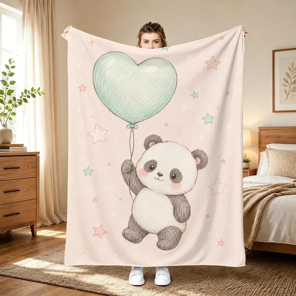 Cute Fun Pastel Heart Animals Throw Blanket for Home Bedroom Bed Sofa Children's Soft Blanket Cute