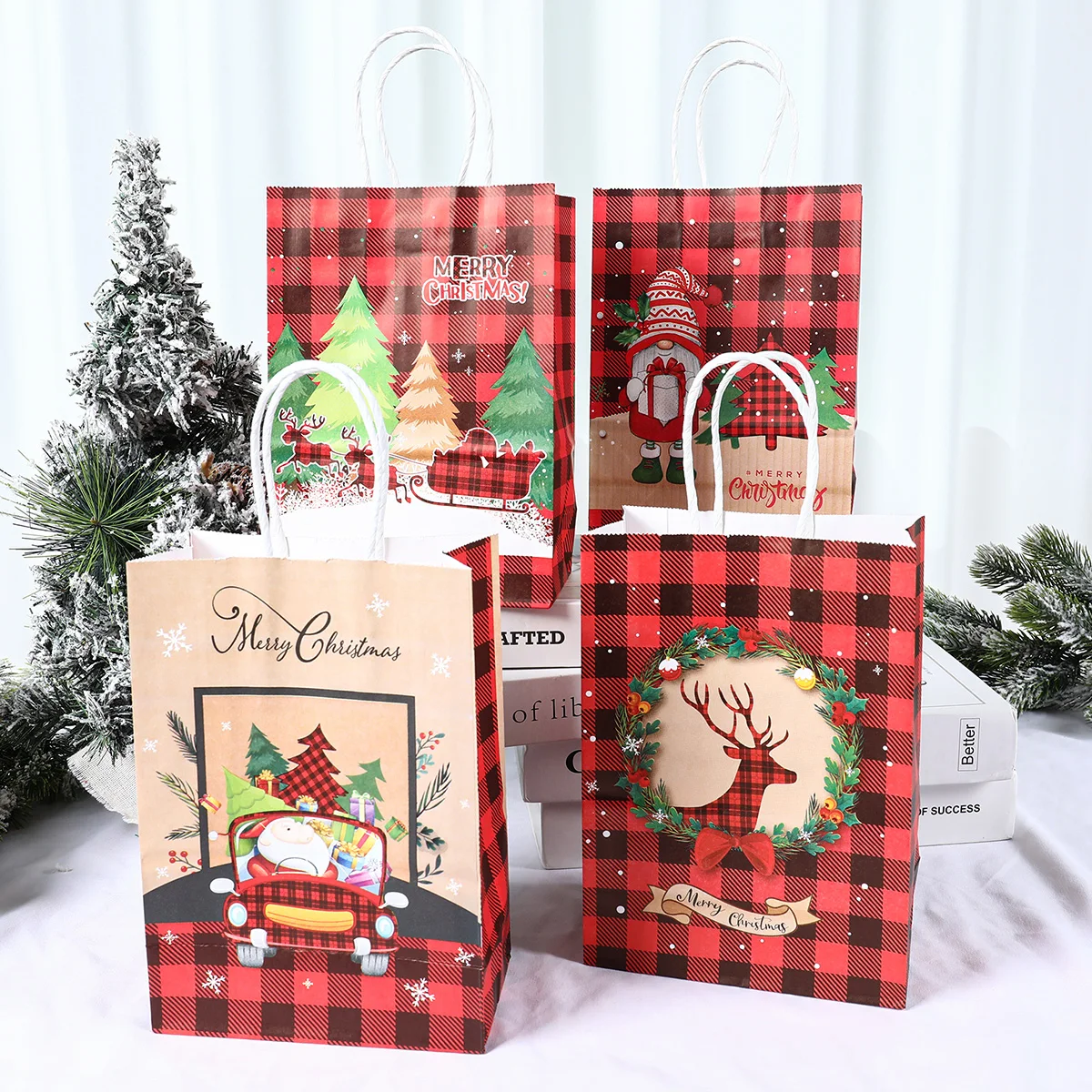 5pcs Kraft Paper Christmas Gift Bags 2023 New Year Christmas Decoration Holiday Party Children Candy Cookie Packaging Bag