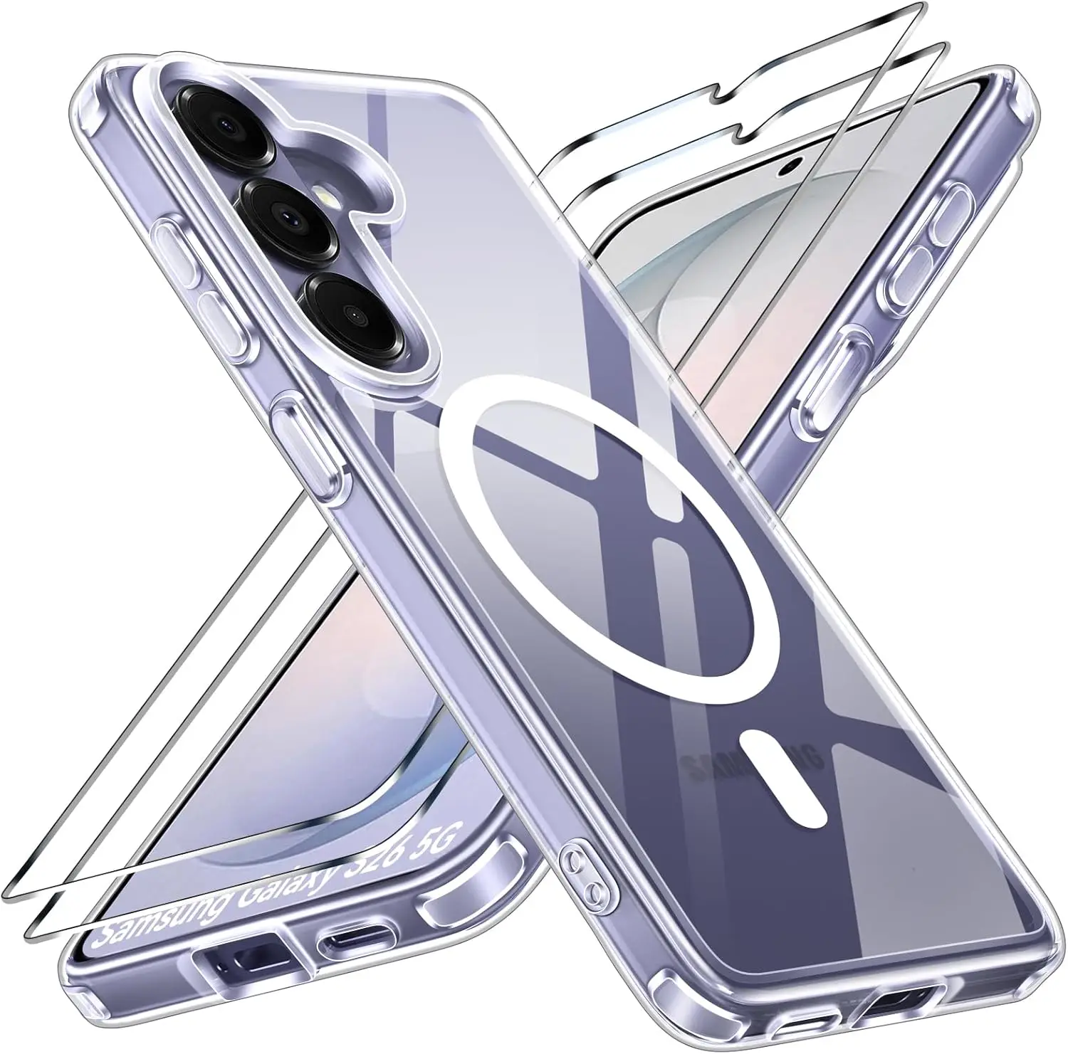 Transparente Magnetische Hülle für Samsung Galaxy S26 Ultra/S26+/S26 mit 2 Stück Fingerabdruck-Entsperr-Displayschutzfolien Stoßfest -Klar
