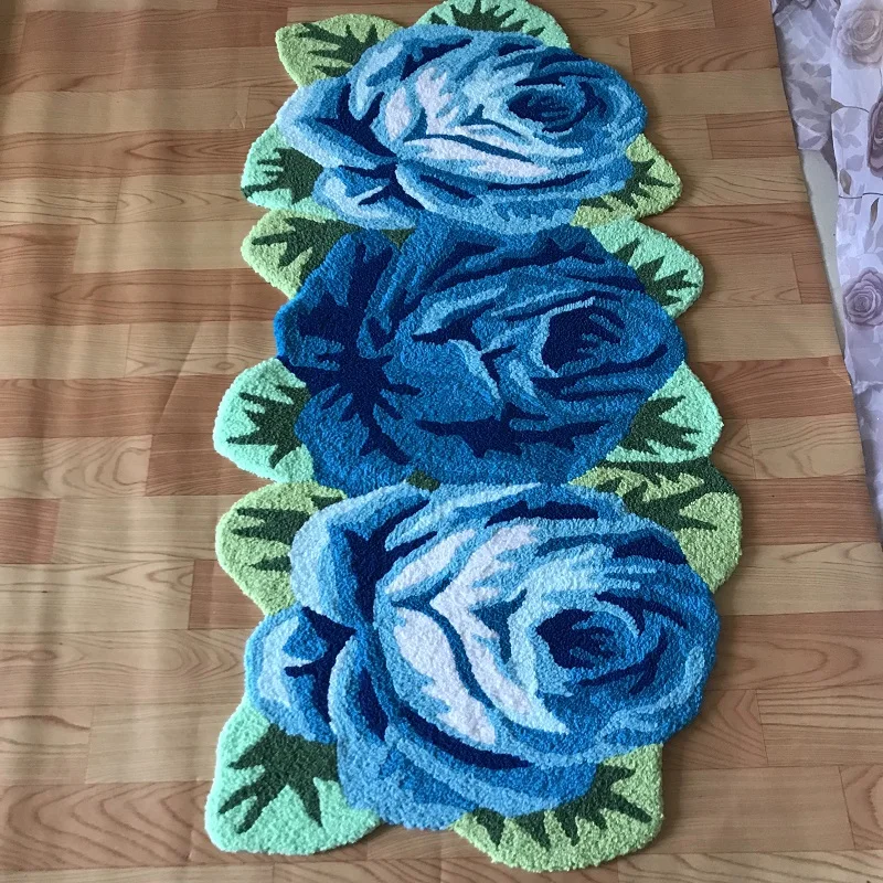 125X65cm Roses Carpet Beautiful Embroidery Rose Rug for Bathroom Toilet Bath Mat Cute Flower Shaped Pink Blue Purple Carpets