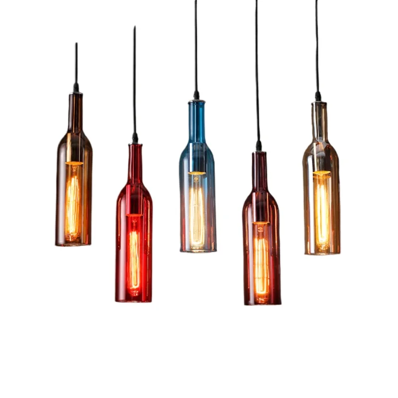 

Personalized LED Bottle pendant lights restaurants bars cafes clothing stores colored beer bottles decorative droplight lamps ZA