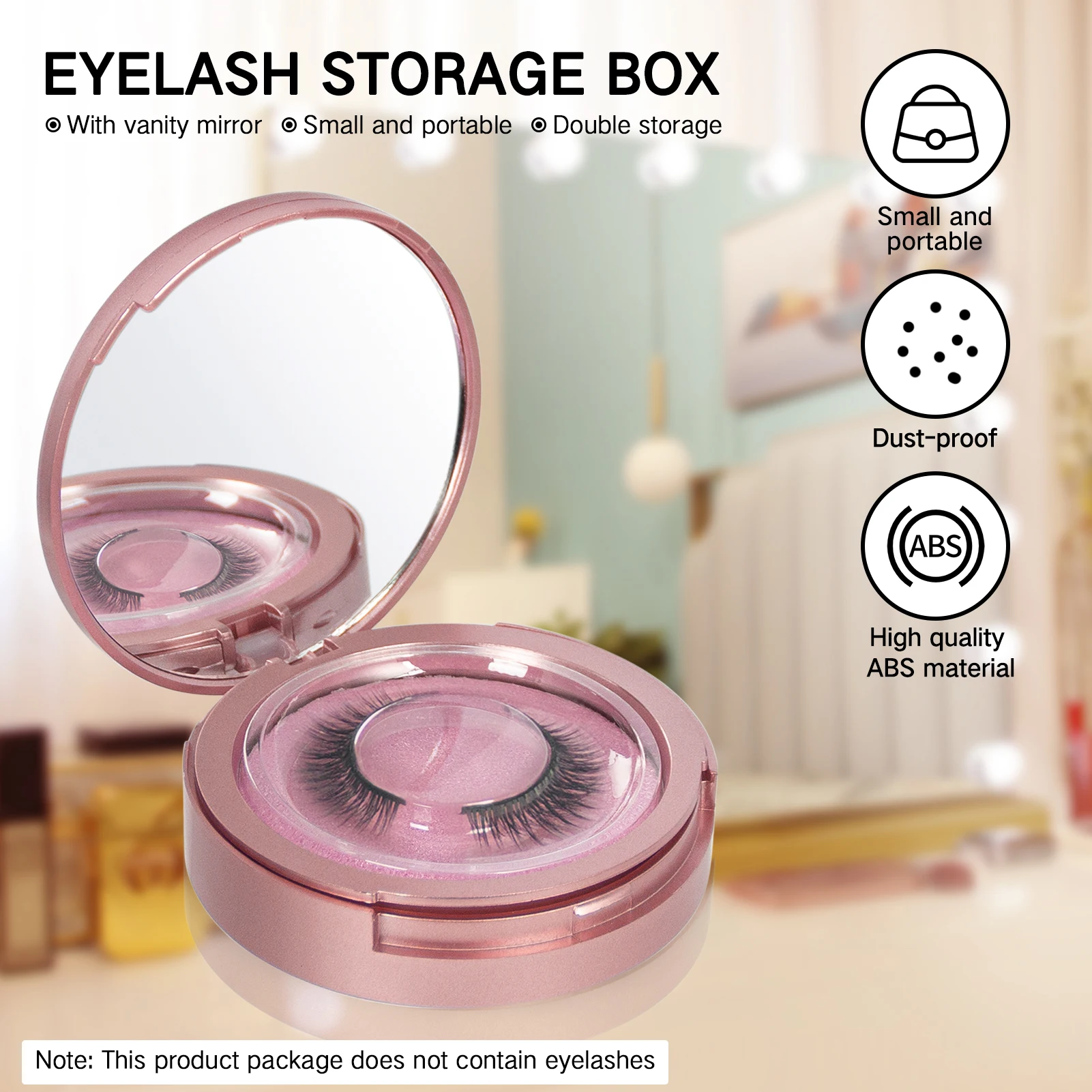 Eyelash Storage Box - 2 Layers Circle Eyelash Box with Mirror Empty Travel Eyelash Storage Case Organizers with Lash Holder