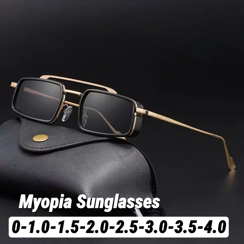

Fashion Square Frame Metal Double Bridge Myopia Sunglasses for Men Punk Style Outdoor Driving Specialized Outdoor Travel Eyewear