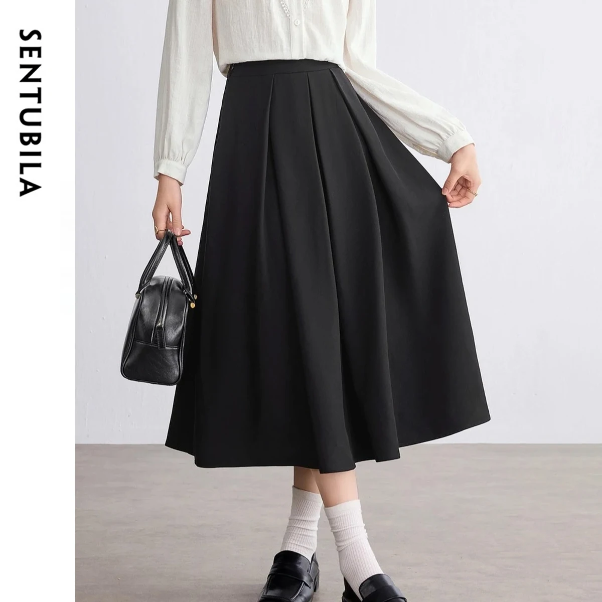 

SENTUBILA женские черные юбки, осень 2021, новинка ретро, универсальная юбка-миди с высокой талией, расклешенные женские юбки трапециевидной формы 153QG3093