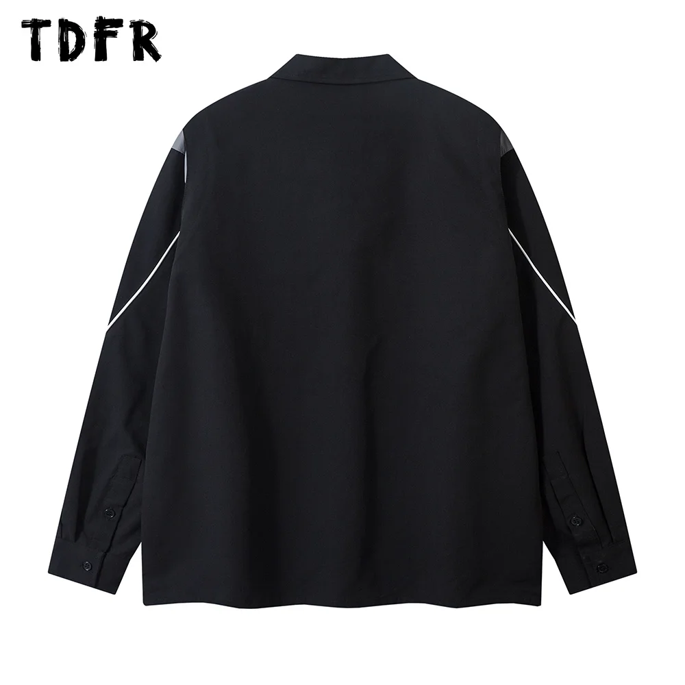 Contrast Paneled Letter Print Shirts Mens Streetwear Autumn Casual Cargo Long Sleeve Shirts Men