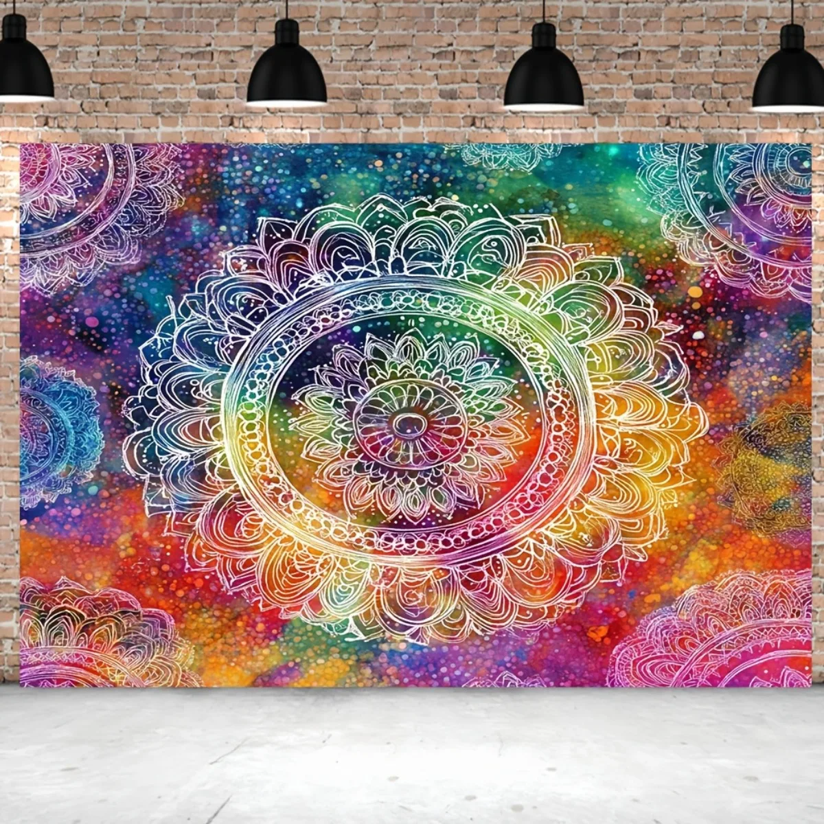 Tapiz de pared 2D plano - 1 pieza de mandala bohemio | Tela de poliéster, no requiere electricidad, decoración versátil para fie