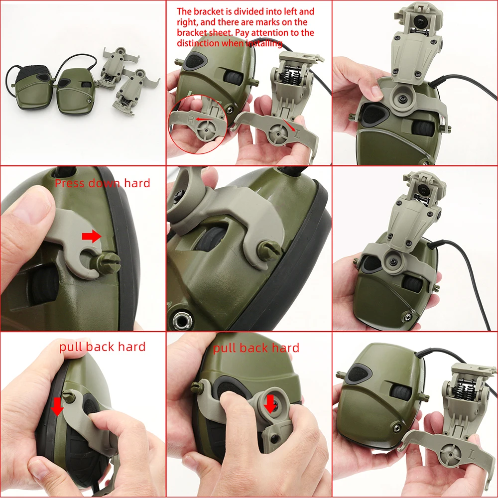 Tactical Headset Hearing Noise Canceling Electronic Shooting Headphones ARC Helmet Rail Adapter Microphone Kit Sponge Earmuffs