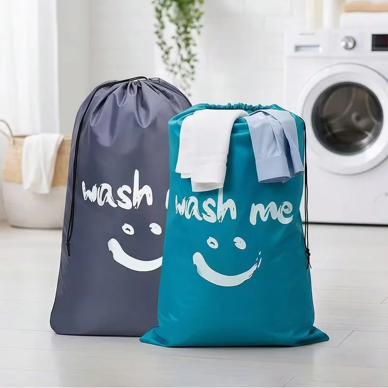 1PC Smile Laundry Bag Travel Storage Bag Machine Washable Dirty Clothes Storage Drawstring Bag Large Capacity