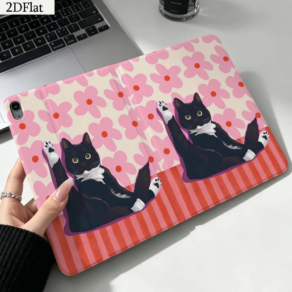 Cartoon Black White Cat For iPad Pro mini Air A16 A14 6 5 4 6th 7 7th 11th 9Gen 13 M5 11 A17 Pro M4 Inch Tablet Case Gift