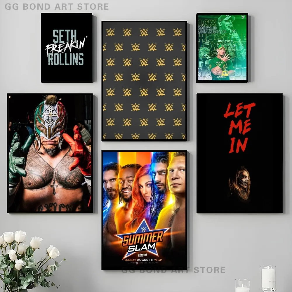 1PC Wrestling Match Wwe Poster Self-adhesive Art Waterproof Paper Sticker Coffee House Bar Room Wall Decor