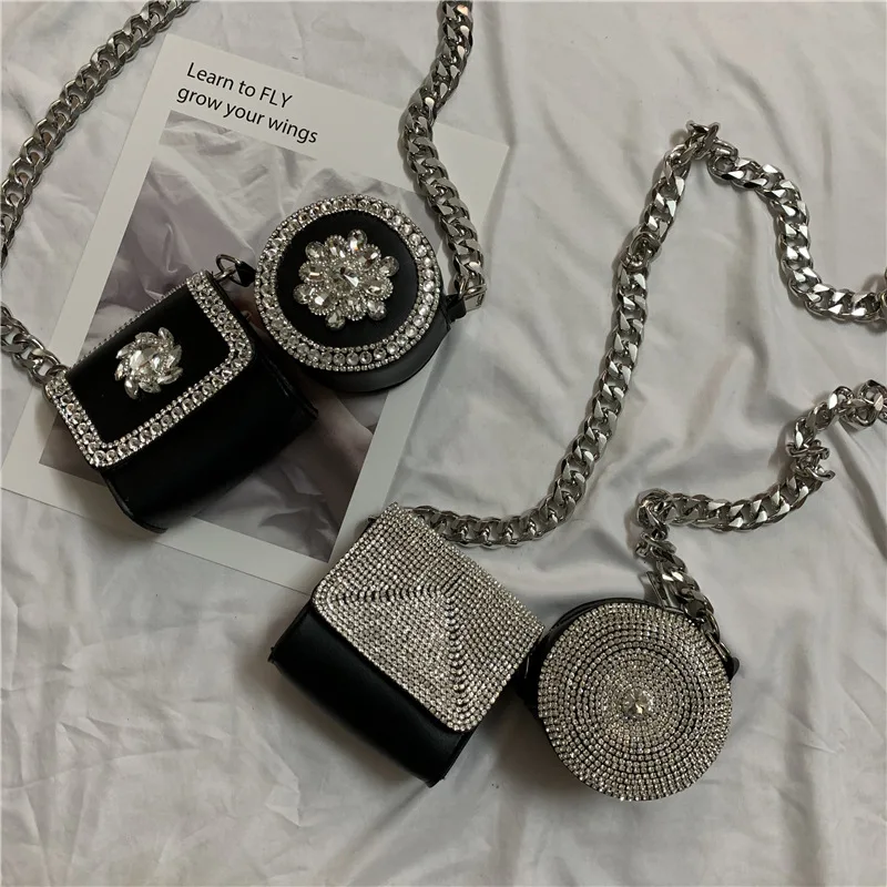 2 Peça Diamante Studded Saco das Mulheres Roupas Decorar Mini Crossbody Sacos Designer De Luxo Feminino Carteira Cadeia Bolsa de Ombro Bolsa