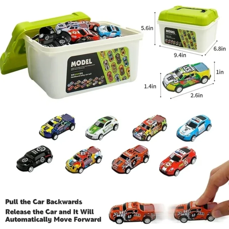 30 Pack Diecast Pull Back Toy Cars with Storage Box Friction Powered Baby Toy Cars Race Cars Vehicles Party Favor