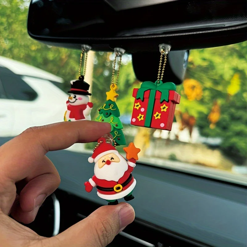 

5pcs Adorable Santa Claus Car Ornament Set - PVC Christmas Decorations for Vehicle Interior, Perfect Holiday Gift,