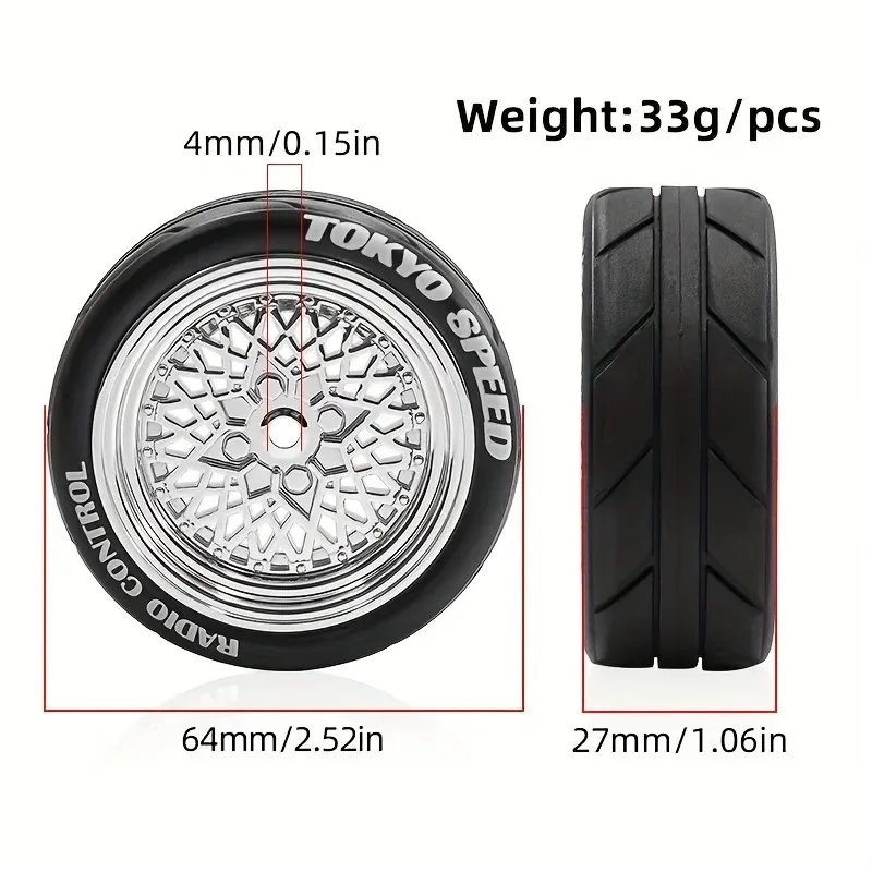 XILEZQF 4Pcs 64mm RC Rally Drift Tires Wheel Hubs For Tamiya FW06 TT01 TT02 XV01 1/10 RC On Road Car Upgrade Replacement Parts 3