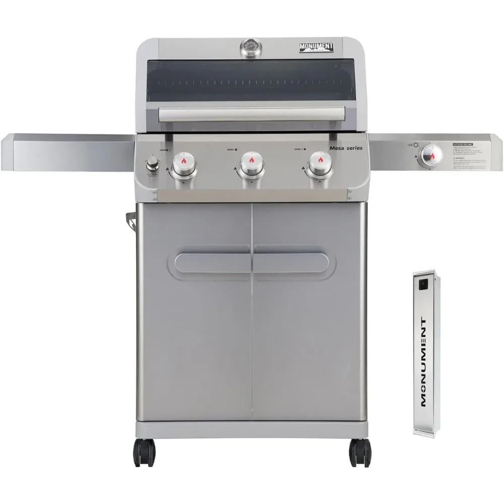 

BBQ Grill,Outdoor Barbecue Stainless Steel 3 Burner Propane Gas Grill with Side Burner and LED Controls,Barbecue Grill