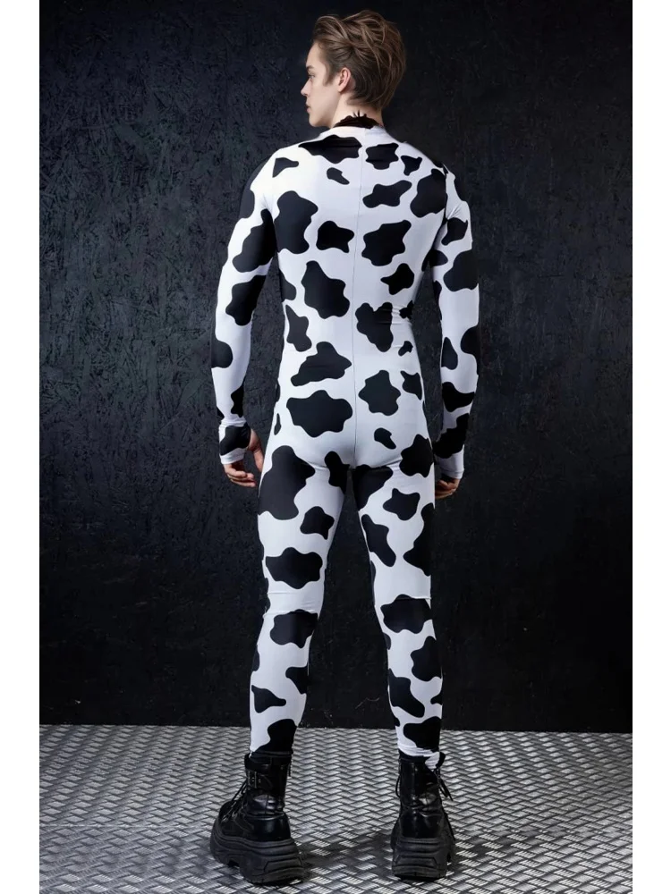 Paar-Kostüm mit Kuhmuster, Zentai-Anzug, Ganzkörper-Bodysuit aus Spandex für Damen und Herren, Halloween-Cosplay-Kostüm, Tierdruck-Party-Jumpsuit – Detail 5