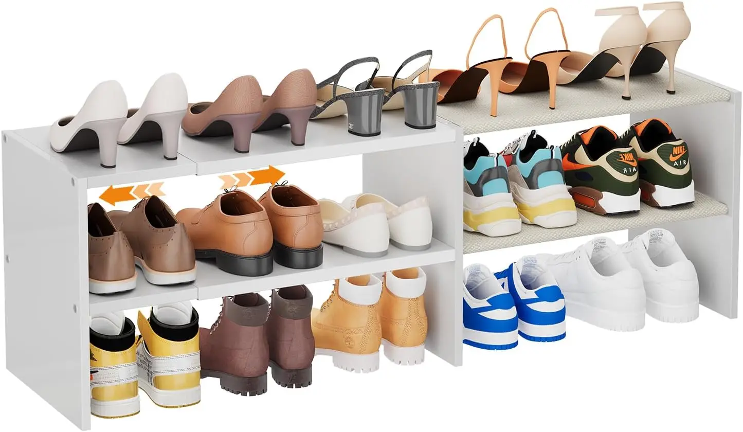 

Expandable Shoe Rack for Closets, Stackable Organizer with Steel Shelves and Oxford Fabric, Fits Up to 15 Pairs