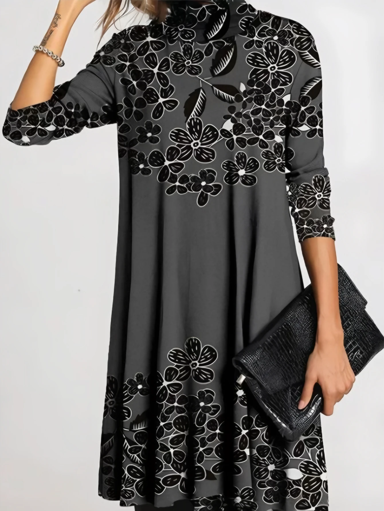 Elegantes Damen-Minikleid mit Stehkragen, Herbststreifen, langärmelig, französischer Stil, anständige Partykleidung