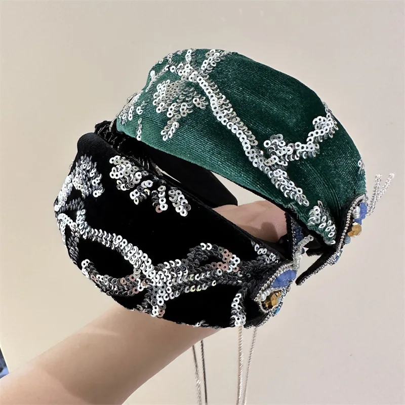 Bling Bling Rhinestone Hairbands for Women Long Tassel Bow Bands Korean Designer Headband Wedding Hair Band Accessories Gifts