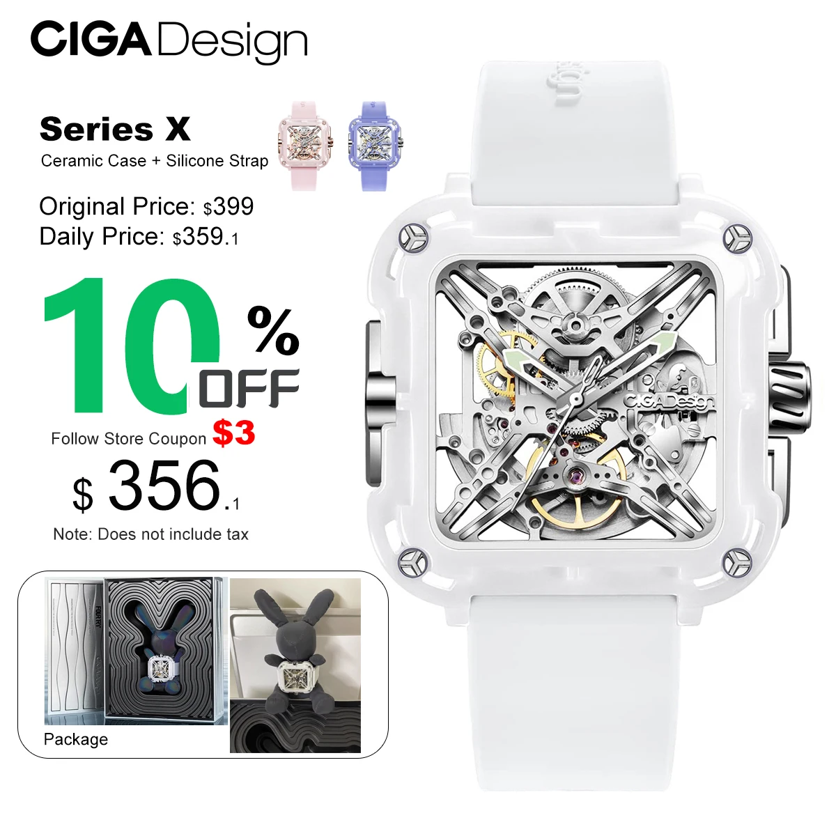 

CIGA Design X Series Automatic Movement Couple Watches for Men Women White Ceramic Luminous Skeleton Mechanical Wristwatches