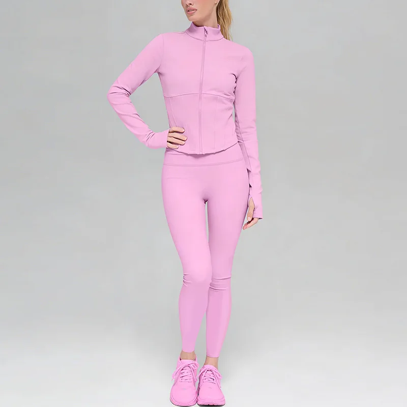 

SEEKSUC Women's Quick Drying Yoga Suit Long Sleeved Zipper Slim Fit Tops Breathable Leggings Gym Outdoor Fitness Sportswear