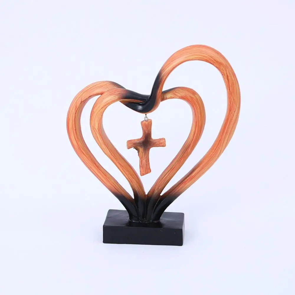 Resin Entwined Hearts Cross Minimalist Two Joined Hearts Hearts Cross Sculpture Modern Christian Standing Decor Office Desk