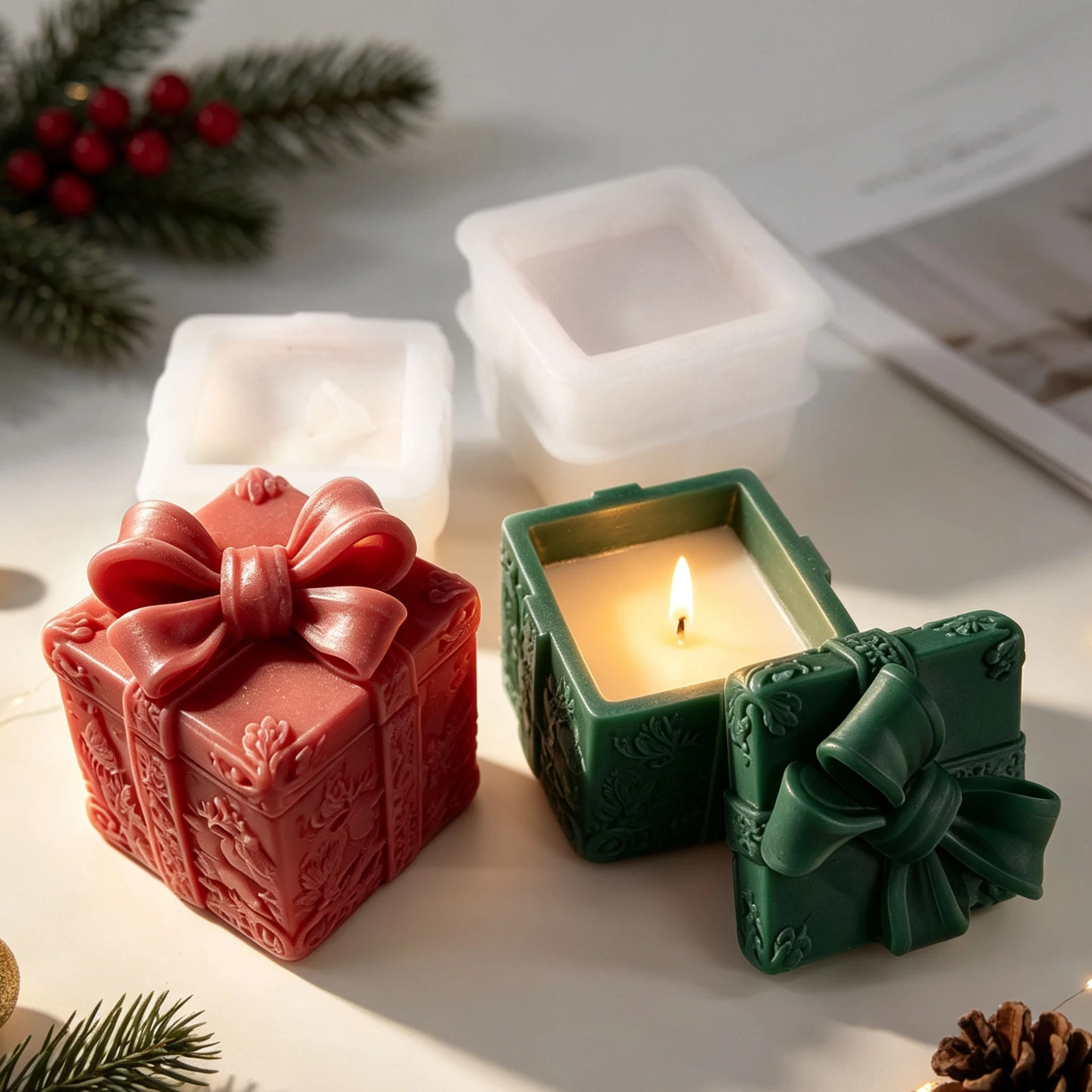 Moule en silicone pour boîte cadeau de Noël, contenant de rangement DIY, résine époxy, plâtre, artisanat d'aromathérapie, décoration d'intérieur, organisateur, fabrication de cadeaux