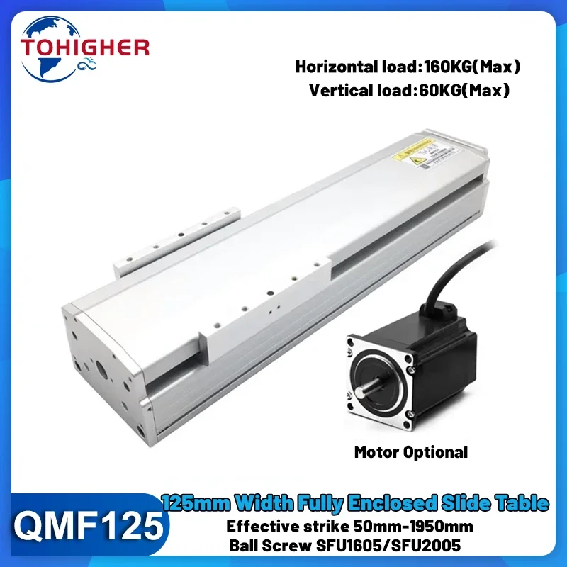 CNC Fully Enclosed Sliding Table Linear Guide Stage 125mm Width Aluminum Dust Cover XYZ Linear Actuator Module Motor Slide Table