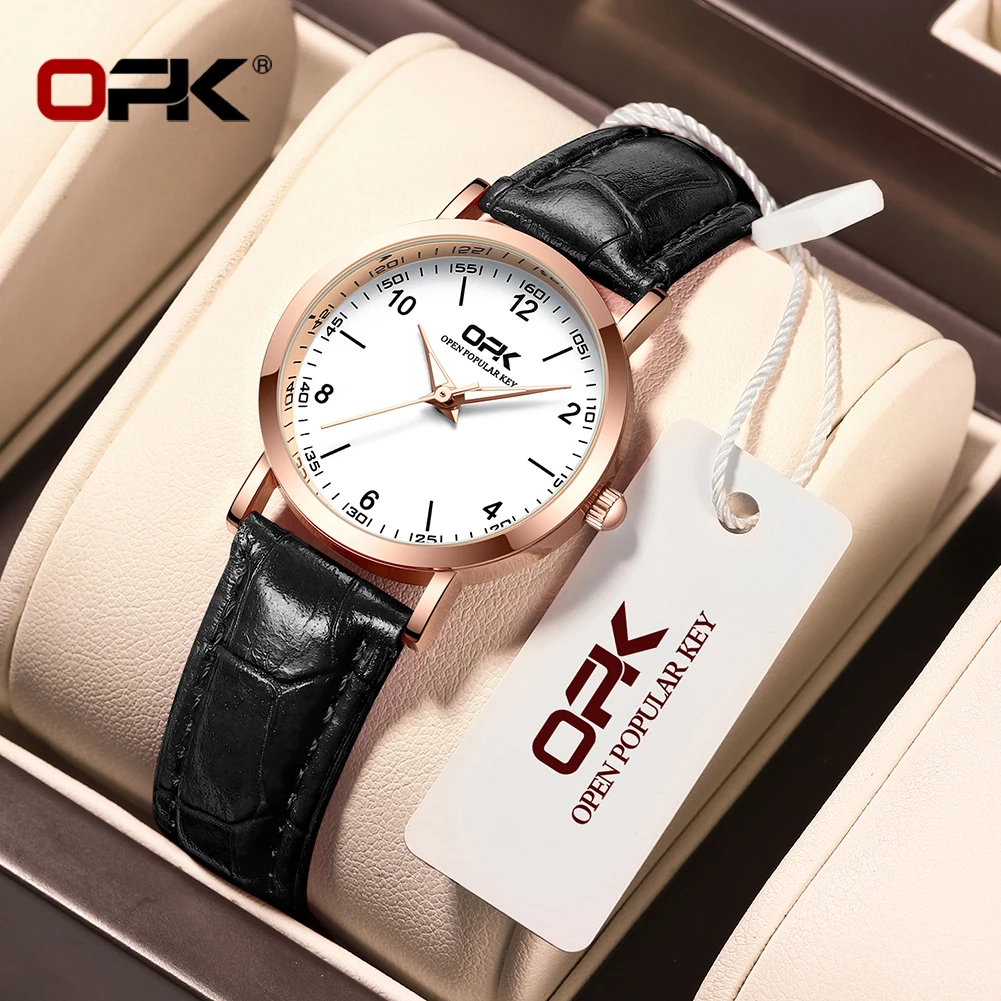 OPK 8613 Womens Watch Original Elegant Simple Brand Quartz Wristwatch Waterproof Luminous Leather Strap Ldies Watch Women's Gift
