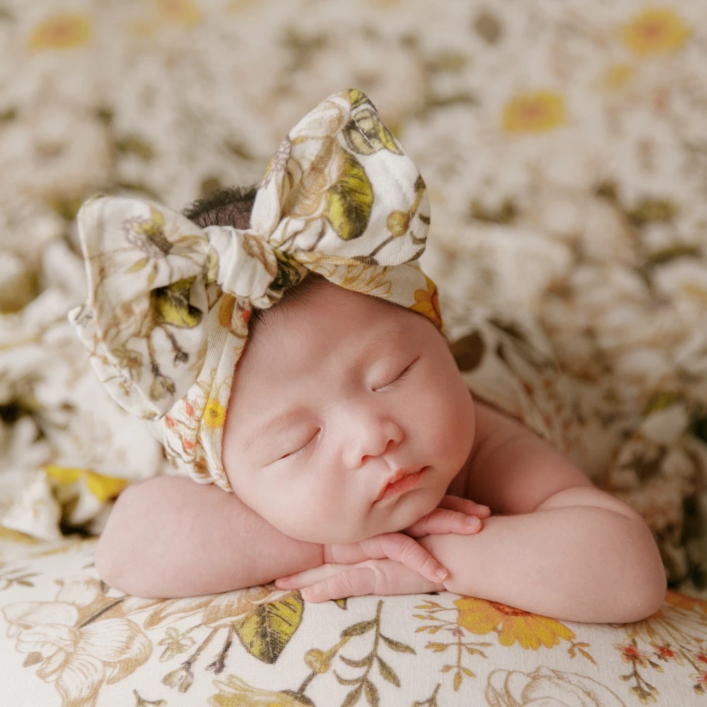 Floral Newborn Posing Fabric Blanket Wrap Headband for Photography Props Cotton Baby Floral Blanket Photo Shoot Newborn Backdrop