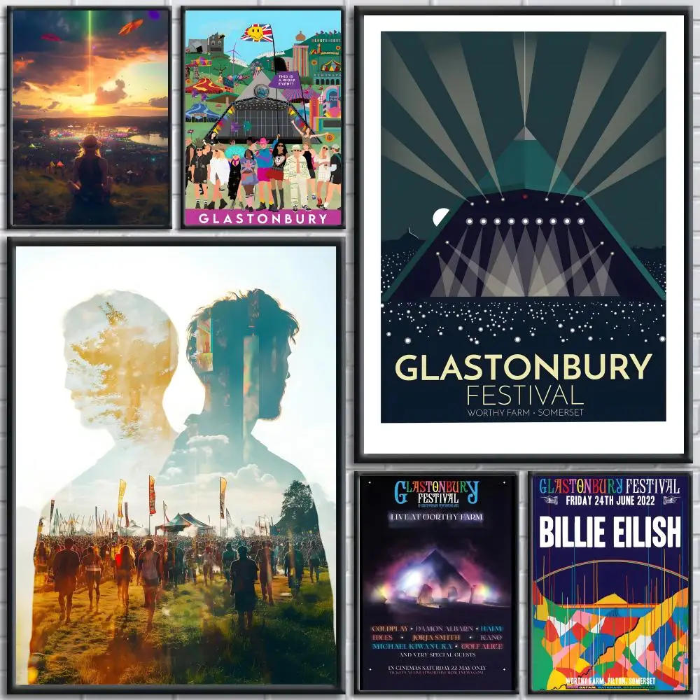 Happier Music Festival Glastonbury Festival Poster Painting Prints Wall Art Picture Film Room Home Bar Cafe Decor Home  Mural
