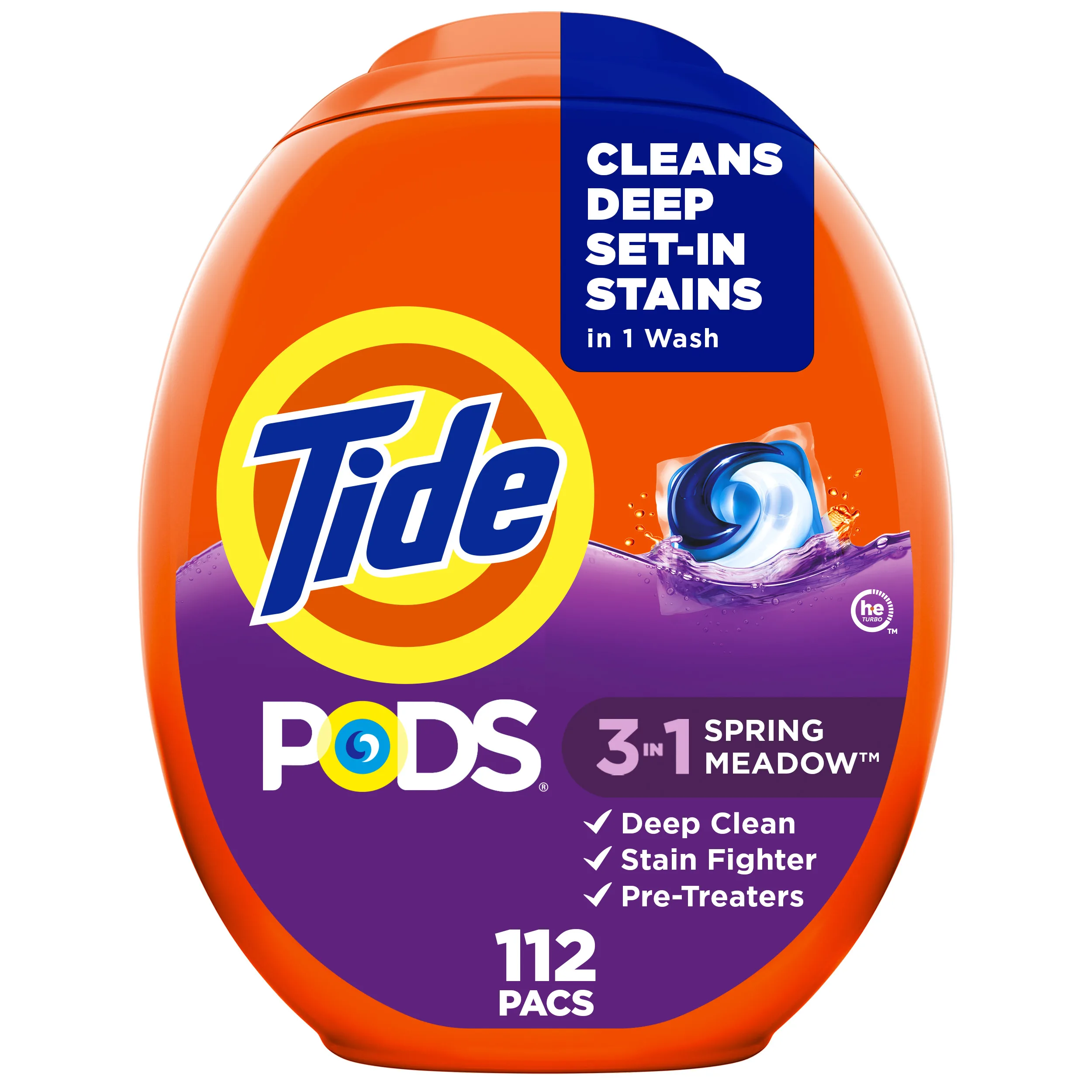 Liquid laundry detergent pods with spring meadow fragrance, 112 single-use packs for effective cleaning