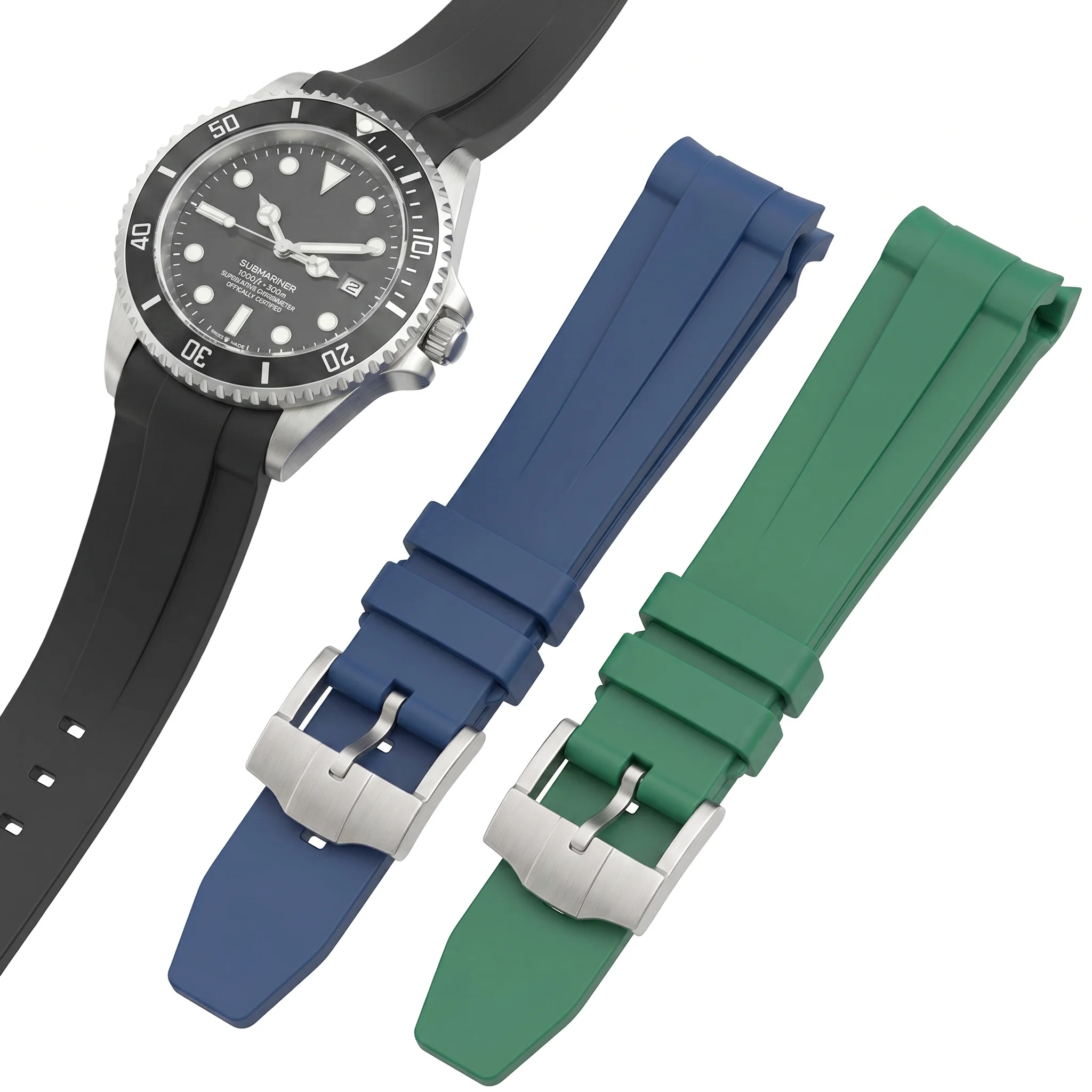

Rubber Watch Strap 20mm Curved End Soft Silicone Watchband Black Green Blue Diving Bracelet Wrist Band