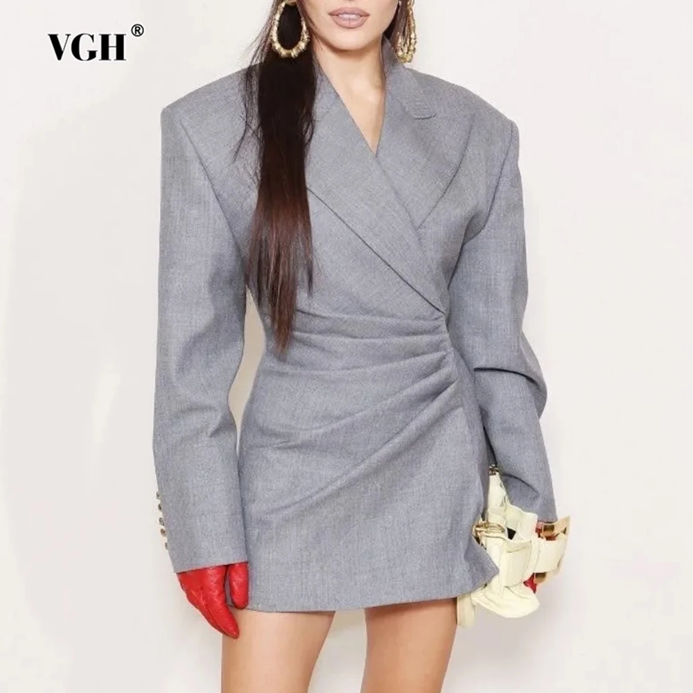 

VGH модная плиссированная куртка-туника для женщин с зубчатым воротником и длинными рукавами в стиле пэчворк, на пуговицах, нерегулярный дизайн, женские пальто